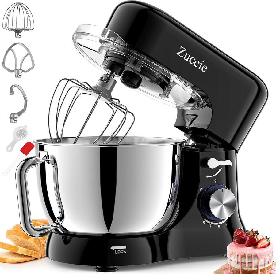 SnelShoppen Food Processor Silent Stirring Machine met 5L RVS Kom 3 Mengtools Spatdeksel Deegschraper en Eierscheider 8 Snelheden 1000W Zwart