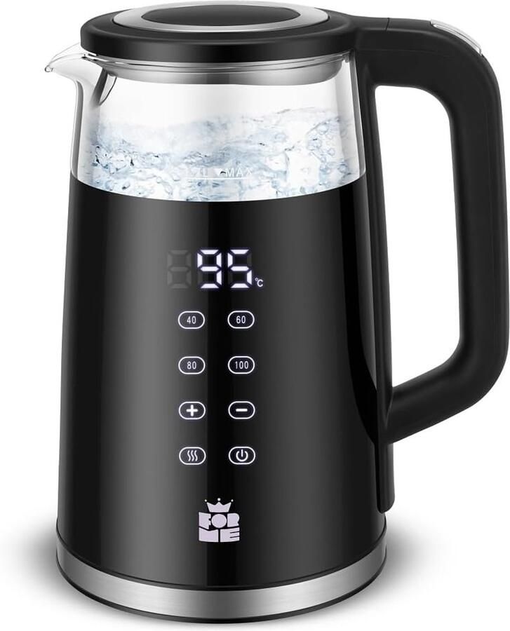 SnelShoppen ForMe Glazen Waterkoker 1.7 L met Temperatuurselectie 40-100 °C LED Digitale Temperatuurweergave 7 Kleuren LED Verlichting Houd Warm