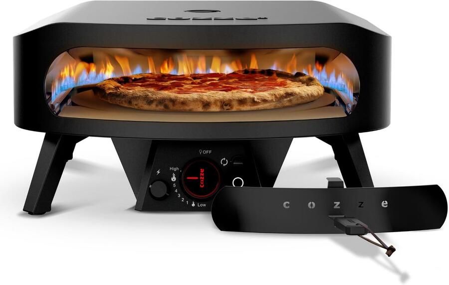 SnelShoppen Gas Pizzaoven 17 inch Roterende Cordieriet Pizzasteen Ø43 cm 8 kW Buiten Pizza Oven voor Tuin Camping Feest Zwart