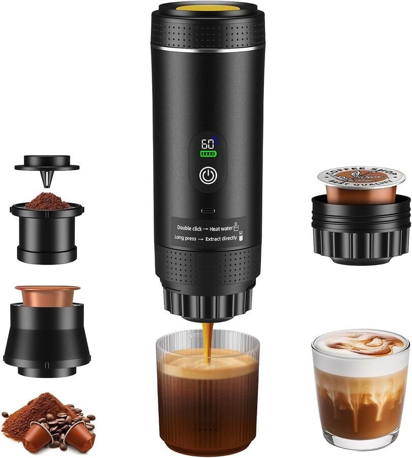 SnelShoppen GJCrafts Mini Koffiezetapparaat voor Onderweg Compact Lichtgewicht Zwart Ideaal voor Camping Reizen en Werk Perfecte Koffie in