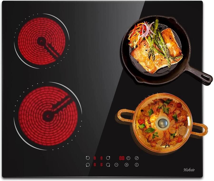 SnelShoppen Glaskeramische Kookplaat 4-Zones met Sensor-aanraakbediening Zelfvoorzienend 60cm 6000W 9 Niveaus Vermogensaanpassing voor Keuken Fe