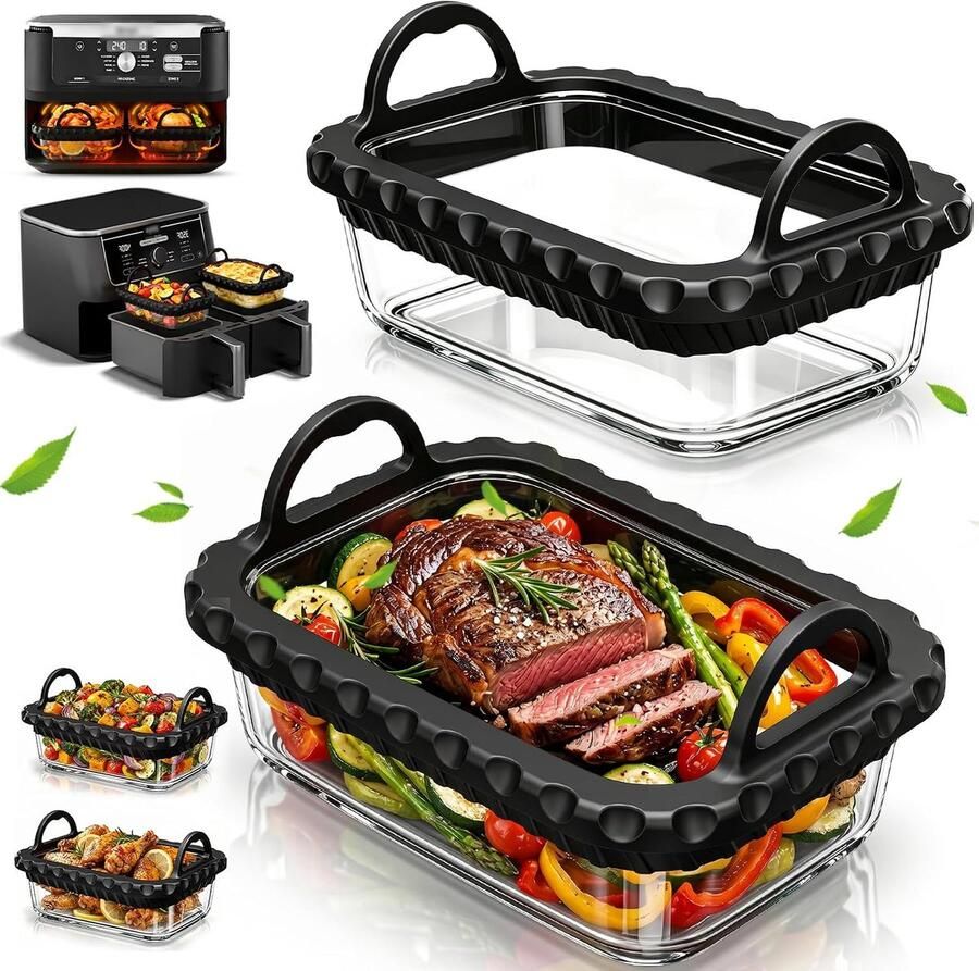 SnelShoppen Glass Baking Dish for Air Fryer Hittebestendig BPA Vrij Glas Schaal voor Airfryer 20.5x17x7 cm Vaatwasserbestendig 2 Stuks Ideaa