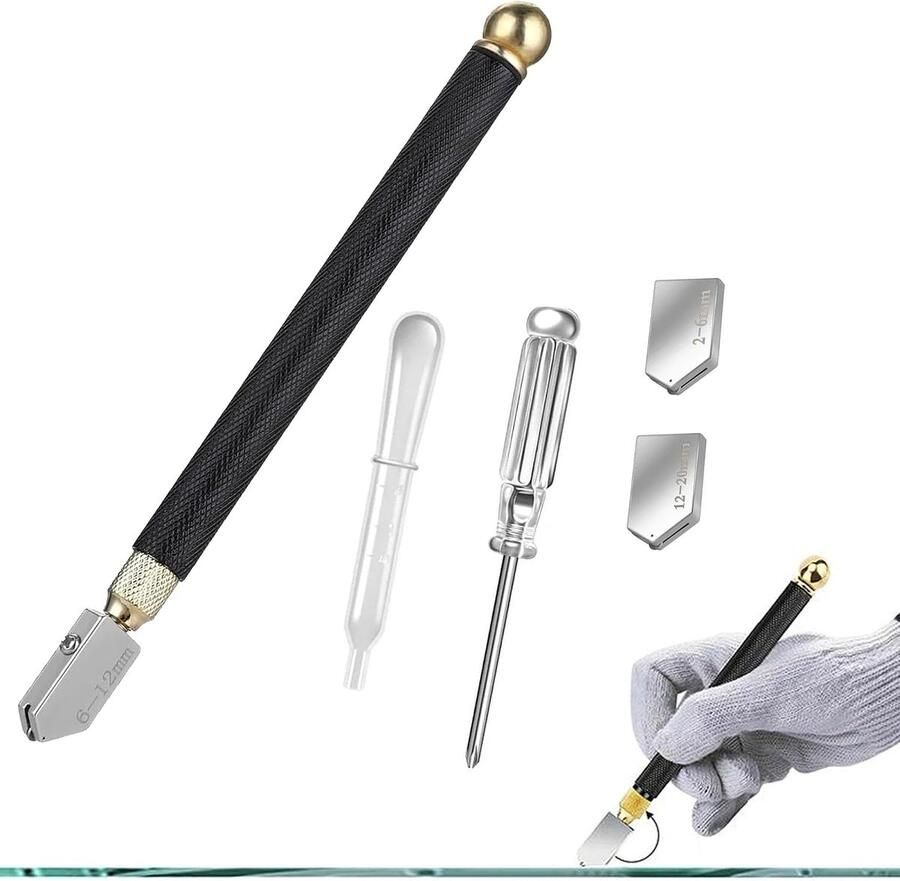 SnelShoppen Glassnijder 2mm-20mm Professionele Glas Snijder met Metaal Legering Snijpunt Set van 5 Onderdelen voor Dikker Glas Perfect voor Ho