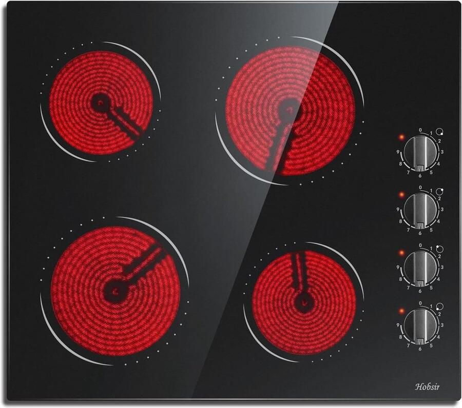 SnelShoppen Glazen Keramische Kookplaat 4 Zones Autark 60 cm Zwart met Knoppen 9 Vermogensniveaus Ideaal voor Keuken en Koken