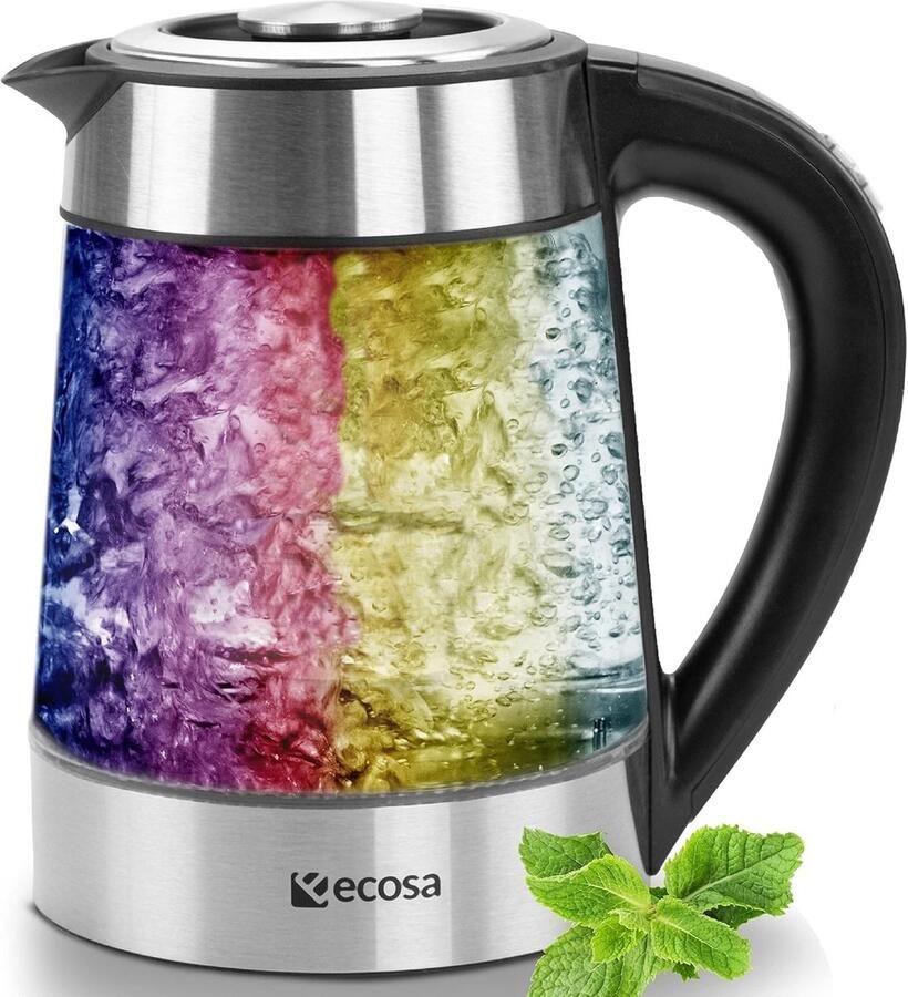 SnelShoppen Glazen Waterkoker 1.7L met RVS 2200 Watt Temperatuurselectie Warmhoudfunctie LED Licht met Kleurenverandering Keuken Feest Campi