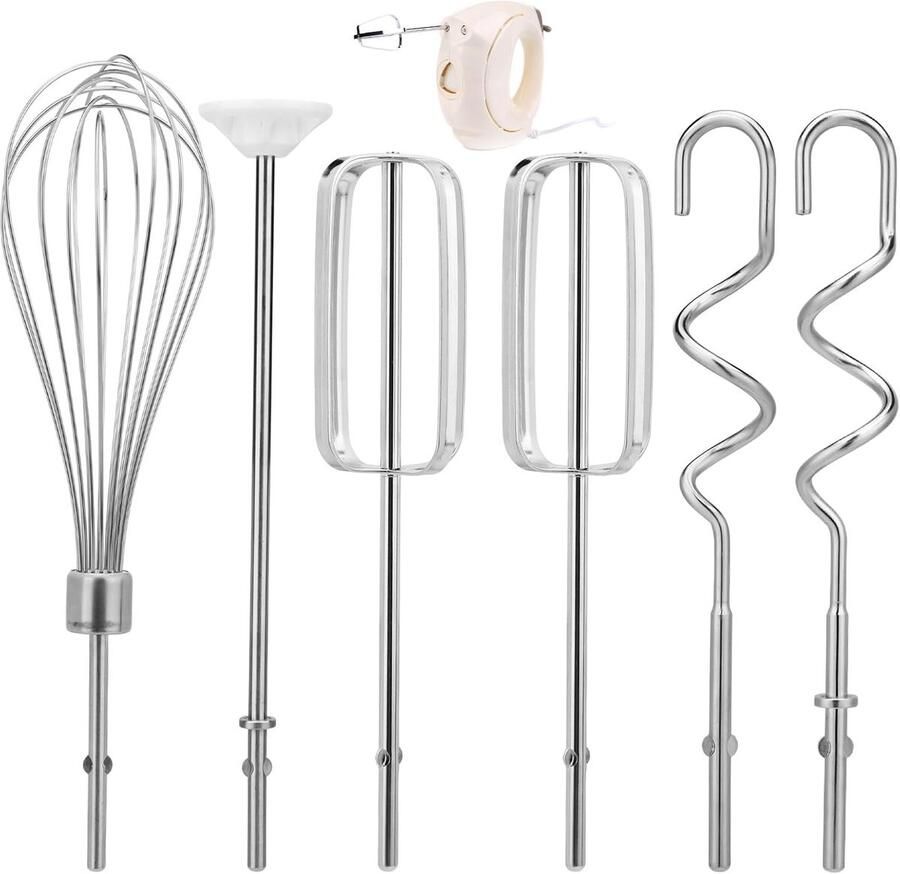SnelShoppen Hand Mixer Accessoires Set 2 Turbo Kloppers 1 Eiklopper 2 Deeghaken en 1 Mengstaaf Roestvrij Staal Voor Keuken Bakken Koken