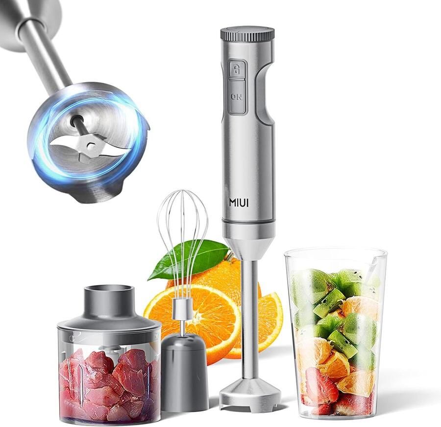 SnelShoppen Hand Mixer Set 4-in-1 Elektrische Mixer voor Keuken met 14 Snelheden RVS Blades 700ml Cup 500ml Hakker en Klopper Perfect voor Mi