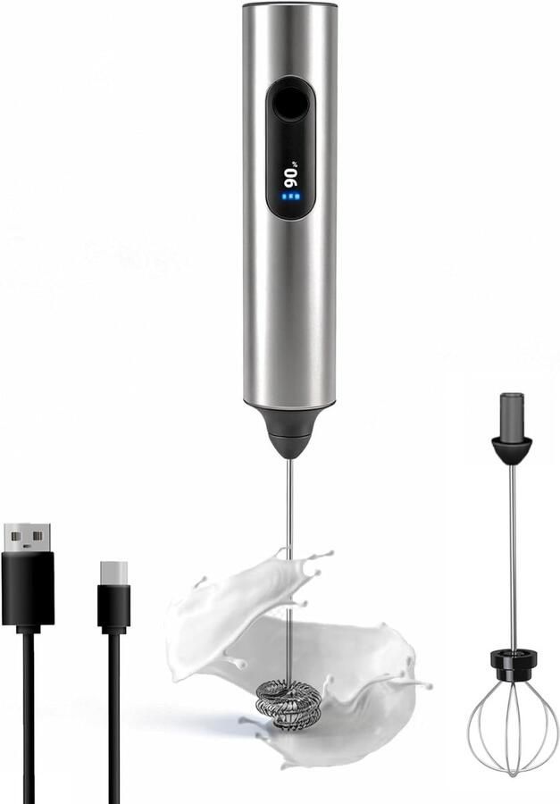 SnelShoppen Handige Melkopschuimer Oplaadbare Elektrische Koffiemixer met Type C Aansluiting en 2 Kloppers voor Koffie Cappuccino Latte Keuken e
