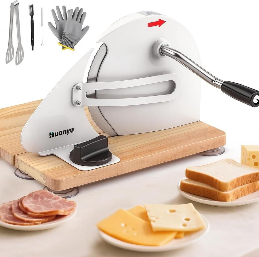 SnelShoppen Handmatige Broodsnijder voor Huisgemaakt Brood Instelbare Dikte 0-2 cm Inklapbare Broodsnijder met Kruk en Zuignappen (Wit) Ideaal v