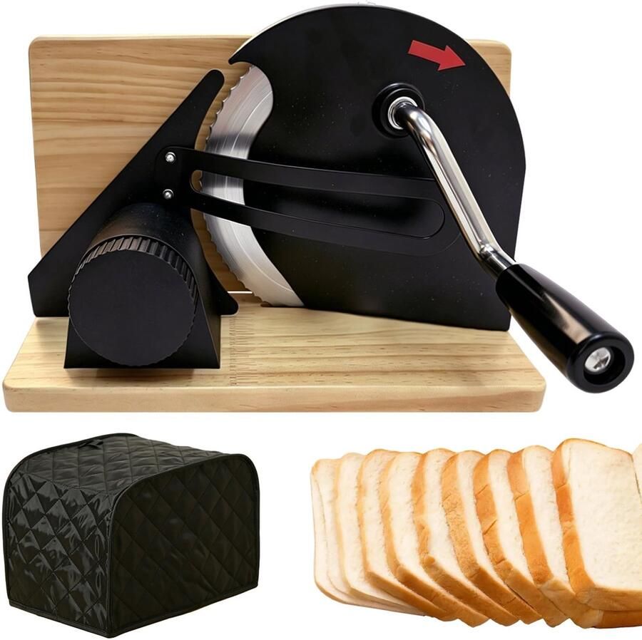 SnelShoppen Handmatige Broodsnijmachine van 304 Roestvrij Staal Opvouwbare Retro Broodsnijder met 6 Zuignappen Instelbare Snijdikte 0–20 mm Stofk