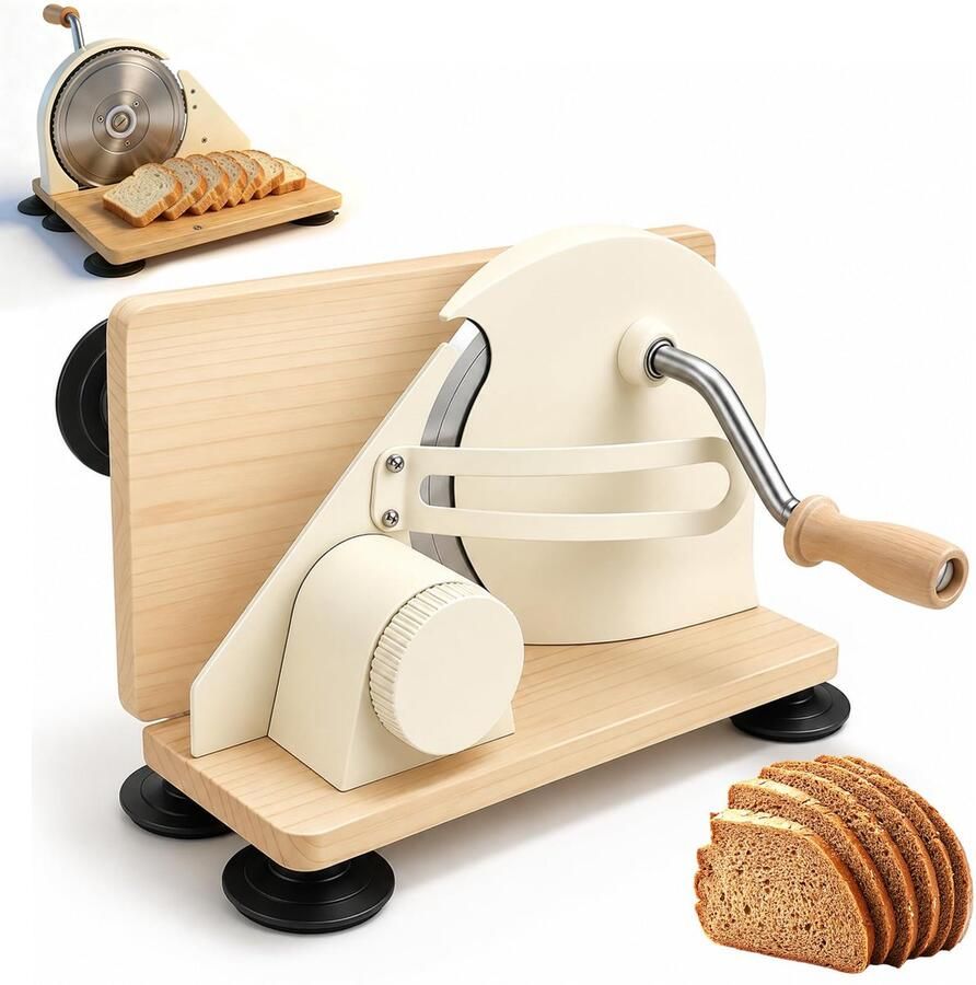 SnelShoppen Handmatige Broodsnijmachine voor Zelfgebakken Brood Opvouwbare Broodsnijder met Handzwengel Instelbare Snijdikte 1-20 mm RVS Gegolfd