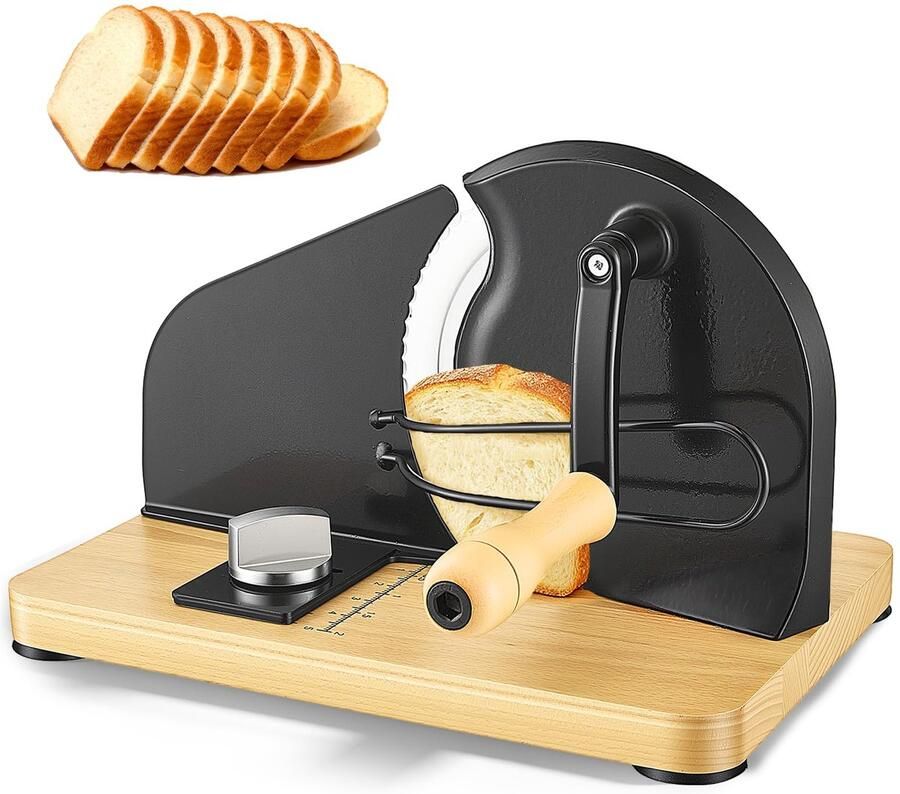 SnelShoppen Handmatige Broodsnijmachine Zwart met Zuignap Handbroodsnijder met Handslinger voor Zelfgebakken Brood en Zuurdesem Ideaal voor Keuk