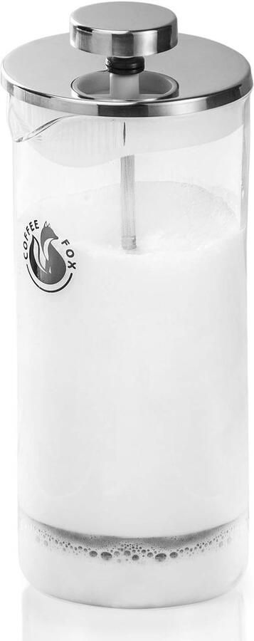 SnelShoppen Handmatige Melkopschuimer 450 ml Glas Melkopschuimer met Fijnfilter Borosilicaatglas en RVS Deksel Ideaal voor Cappuccino en Latte