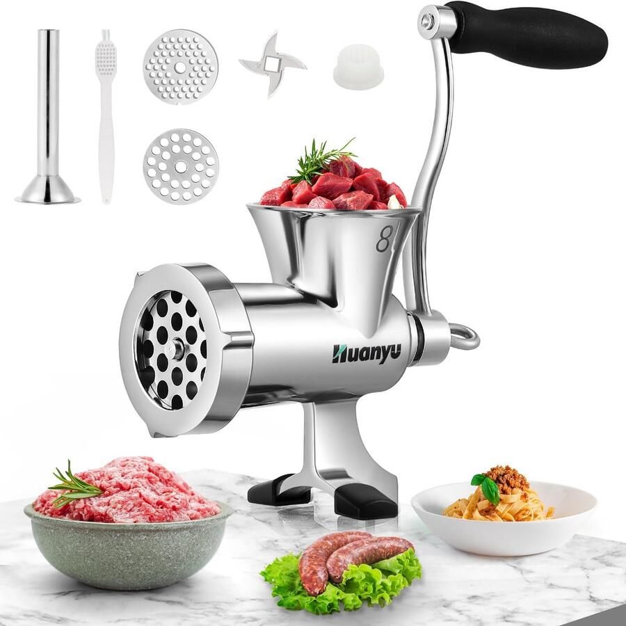SnelShoppen Handmatige RVS Vleesmolen & Worstmaker Compact Duurzaam en Afwasmachinebestendig Model M8 voor Keuken en Camping