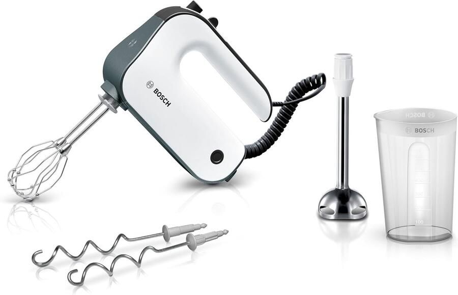 SnelShoppen Handmixer 850 Watt RVS Gardes Mixervoet Maatbeker 5 Snelheden Turbofunctie Wit Donkersilver Perfect voor Cake Muffins Slagro