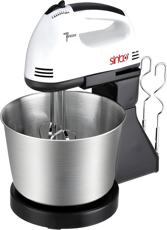 SnelShoppen Handmixer met Kom 100W 220V 7 Snelheden Licht Stil Turbo Knop Keuken Mixer Eieren Klopper Wit Zilver