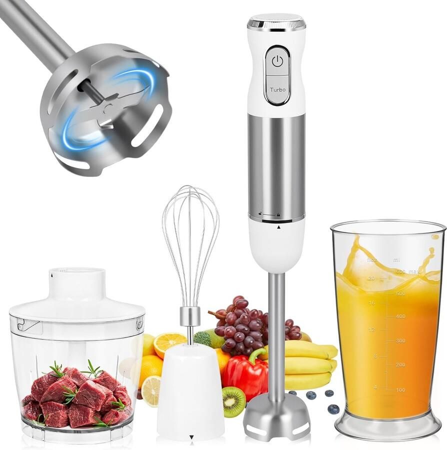SnelShoppen Handmixer met RVS Garde en Kneedhaak Krachtige 1000 Watt Keukenmixer in Wit voor Taarten Brooddeeg en Meer