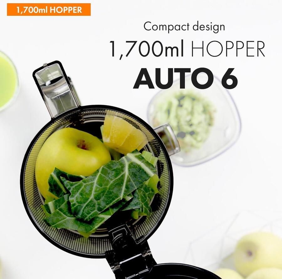 SnelShoppen Handsfree sapcentrifuge AUTO6 Automatisch snijden van hele groenten en fruit 1 7 l mand Eenvoudige reiniging Antraciet Keuken
