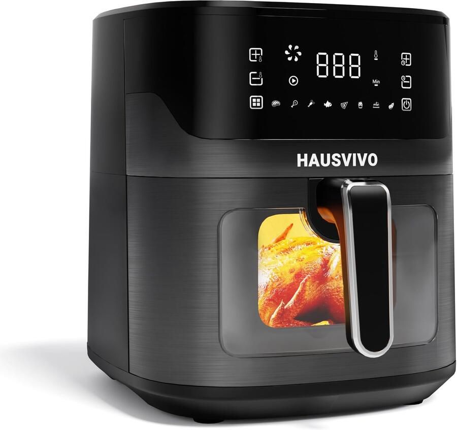 SnelShoppen HAUSVIVO Heteluchtfriteuse 6 5L Airfryer XL met Kijkvenster & Touchscreen 1600W Friteuse zonder Vet 8 Programma's BPA-vrij Vaatwasma