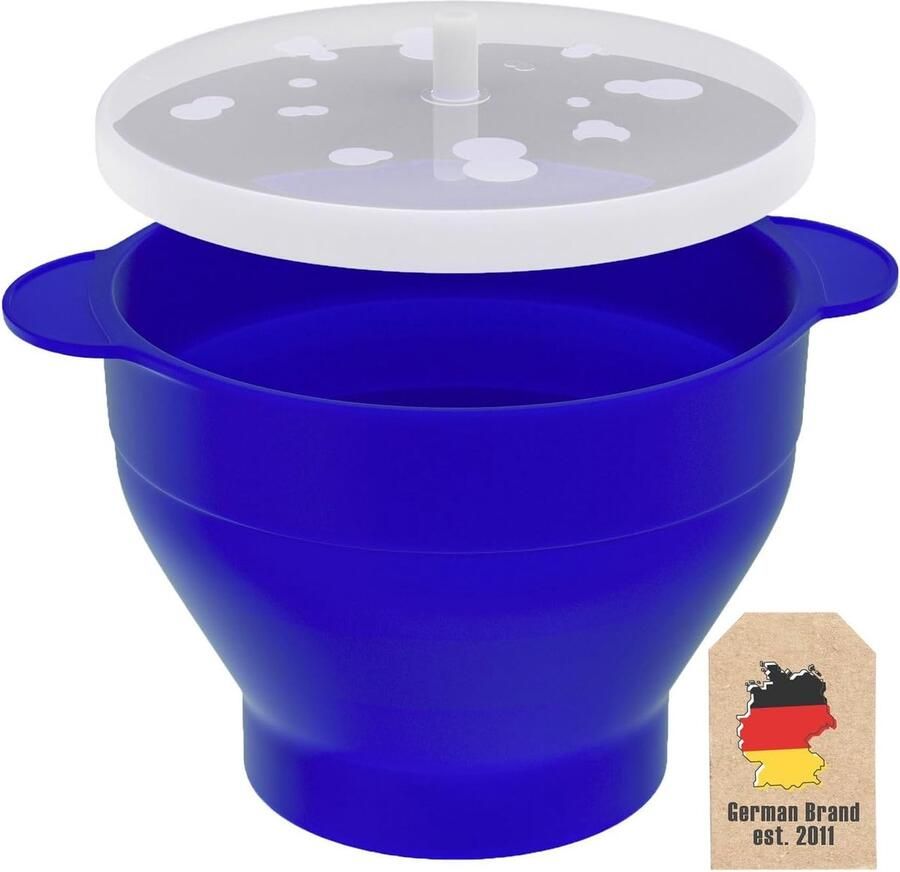 SnelShoppen Herbruikbare Silicone Magnetron Popcornmaker Opvouwbare Kom met Deksel in Blauw 24 x 20 x 6 (14.5) cm Vers Popcorn Altijd Zonder Ol