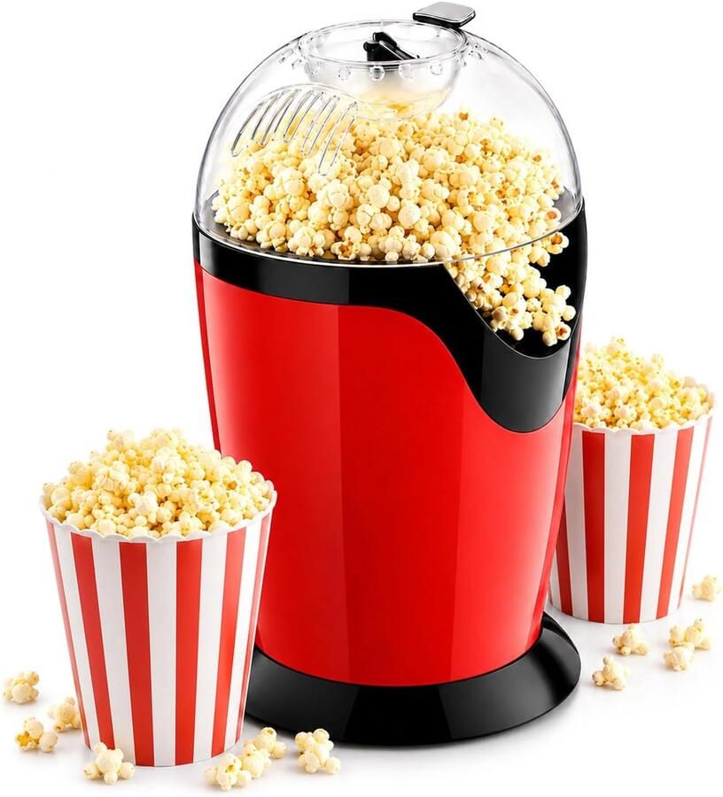 SnelShoppen Hete Lucht Popcornmachine 1200 W Gezonde Olievrije Popcornmaker Snel 2 Minuten Ideaal voor Filmavonden Kinderfeestjes en Kerstmis