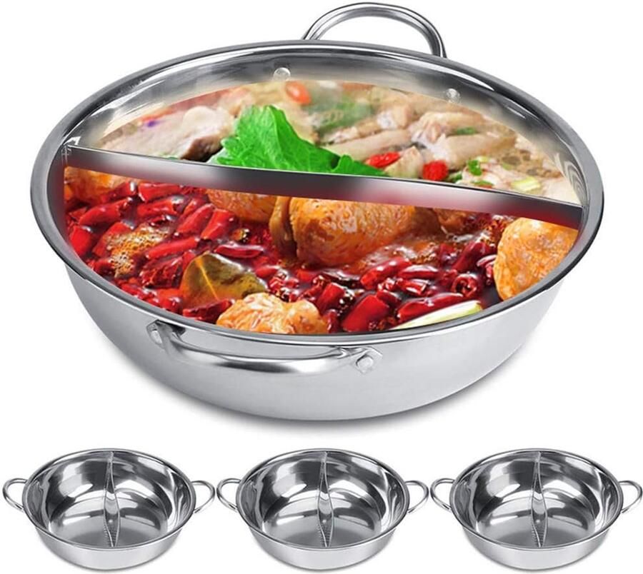 SnelShoppen Hete Pot Fornuis 32 cm Roestvrij Staal Dual Hot Pot Inductie Kookplaat Mandarijn Eend Braadpan Soep Koken Gereedschap voor Feest en Keuk