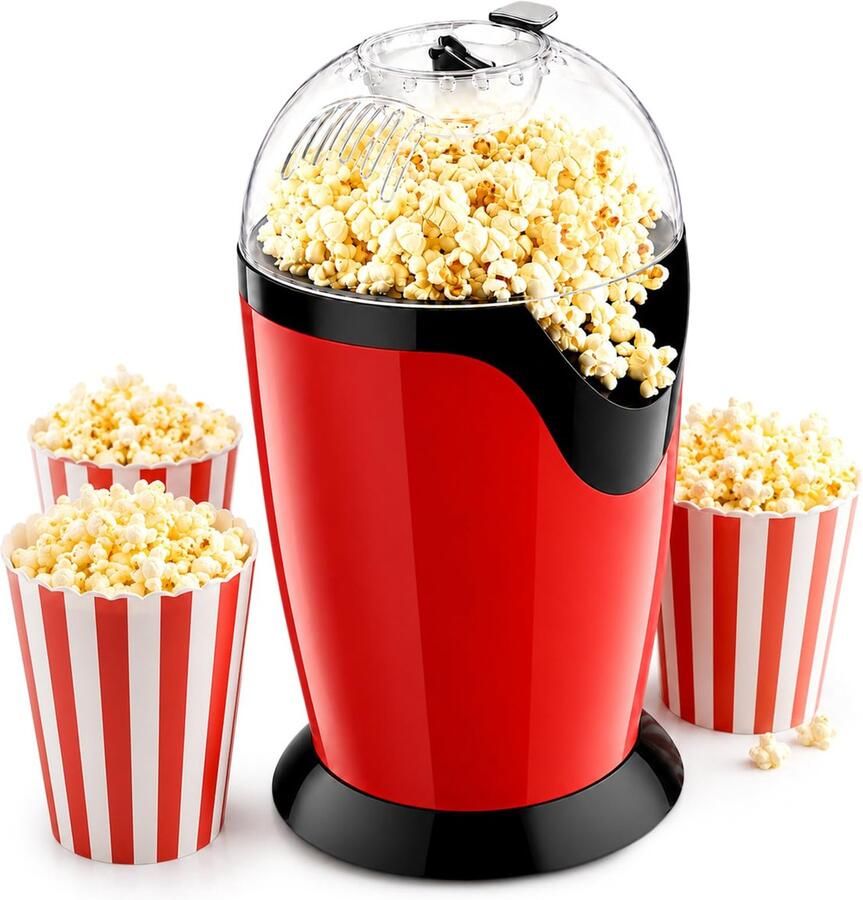 SnelShoppen Hetelucht Popcornmachine 1200W Mini Retro Vetloze Popcorn Maker voor Huis Feest Voetbalavonden en Kerst Snel Popping in 3 Minuten