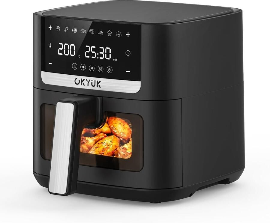 SnelShoppen Heteluchtfriteuse 6L XL Airfryer 1200W zonder olie met metalen binnenruimte 8 programma's digitaal led-display timer gebruiksvriende