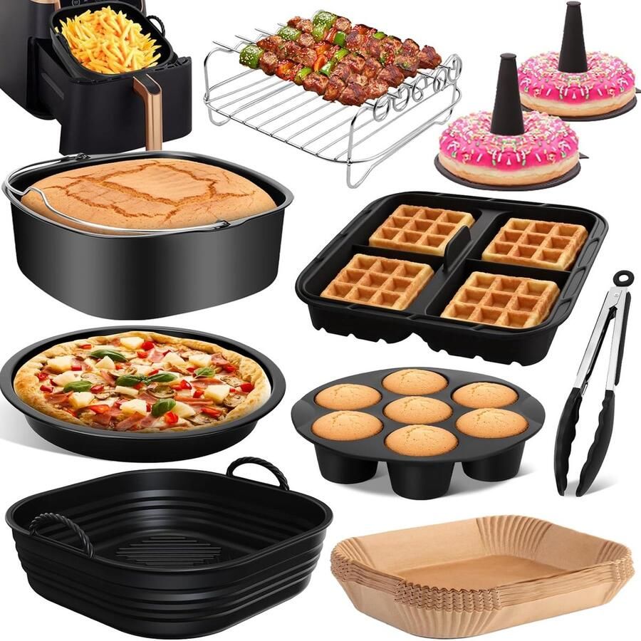 SnelShoppen Heteluchtfriteuse Accessoires Set 10 stuks voor Airfryer XXL 6L 5 5L 6 2L Perfect voor Koken Bakken en Grillen Geschikt voor Divers