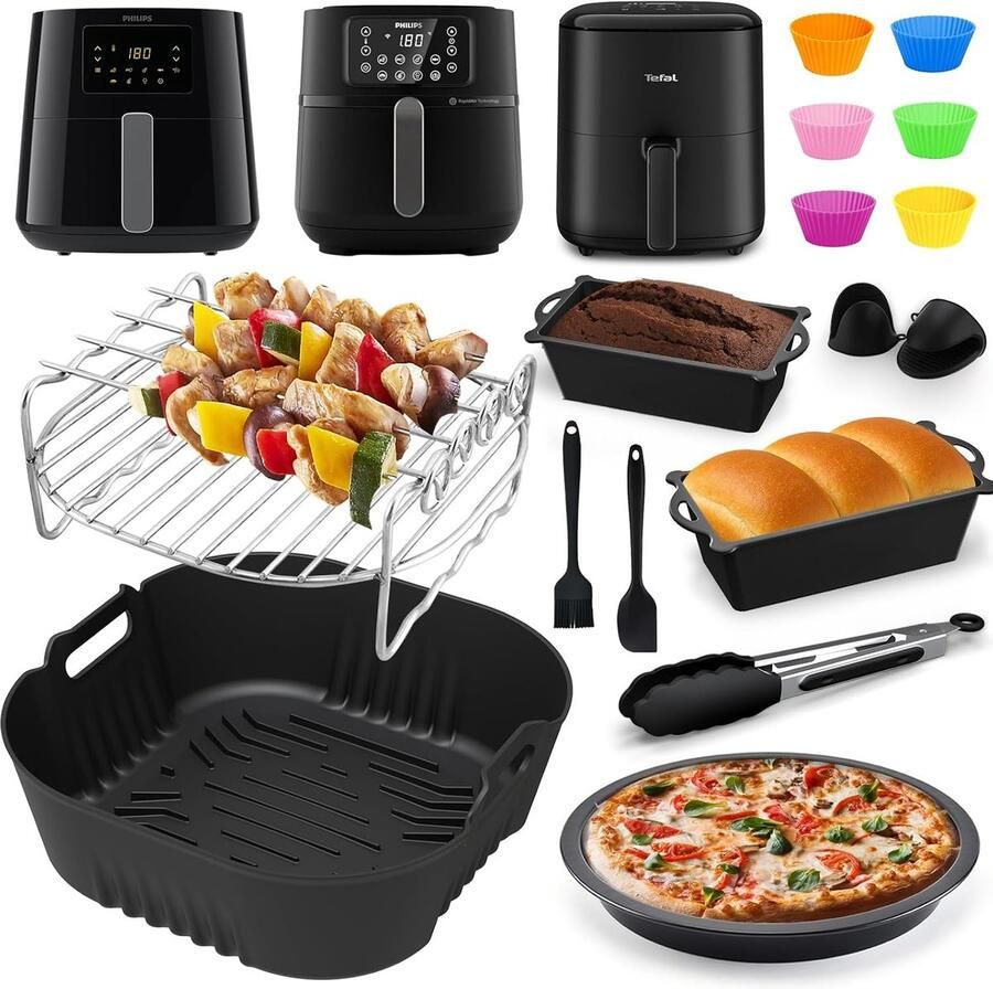 SnelShoppen Heteluchtfriteuse Accessoires Set voor Airfryer XL 6 2L & XXL 7 2L Siliconen Bakvormen Grillrooster 9-delig Keuken Essentials Gesc