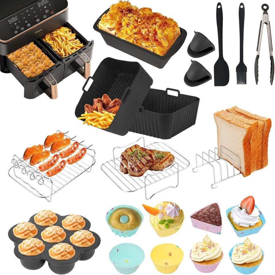 SnelShoppen Heteluchtfriteuse accessoires set voor Dual Blaze Airfryer 8 5 L Siliconen vormen grillrooster muffinvormpjes en meer Perfect voor
