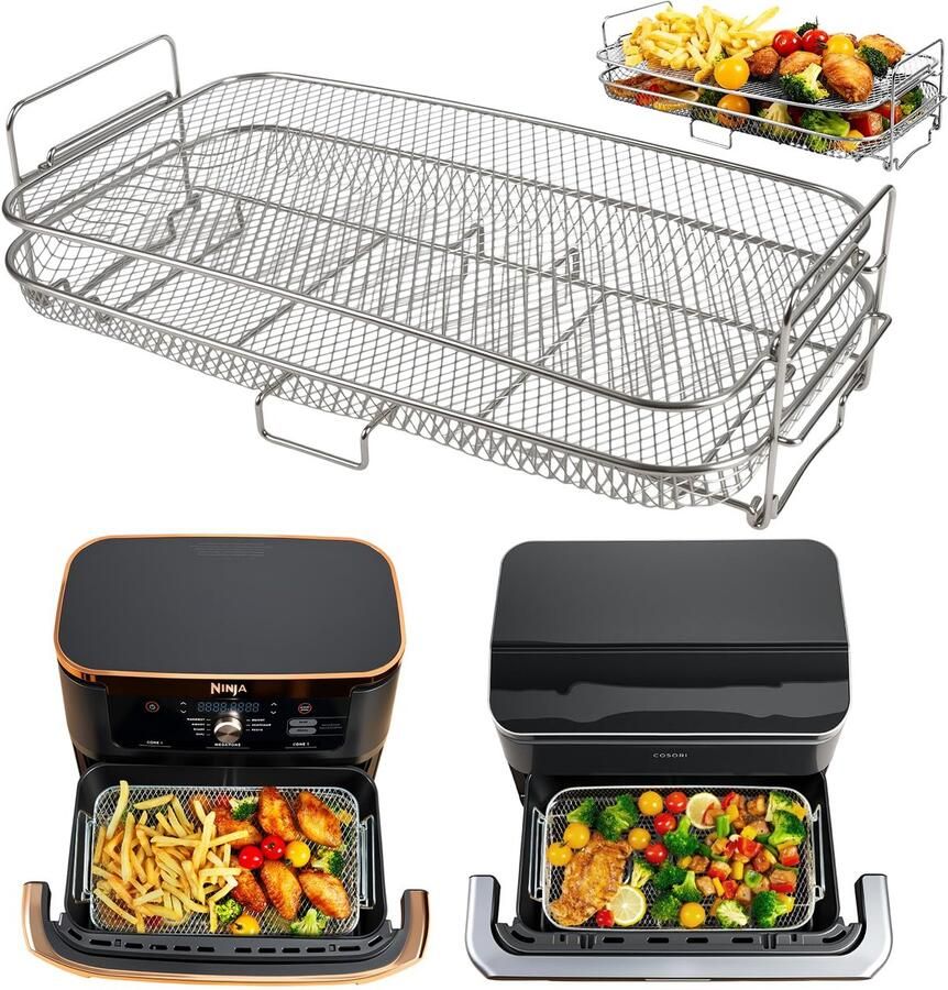 SnelShoppen Heteluchtfriteuse Accessoires voor Airfryer Rooster Stapelbaar Voor Friet en Kippenvleugels Geschikt voor Ninja AF500EU en COSORI Dua