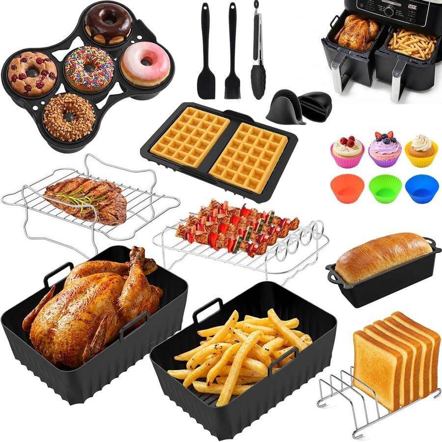 SnelShoppen Heteluchtfriteuse Accessoires voor Ninja Dual Zone AF400EU AF451EU AF300EU 7.6L-9.5L Siliconen Vormpjes Donut- en Wafelijzervormen vo