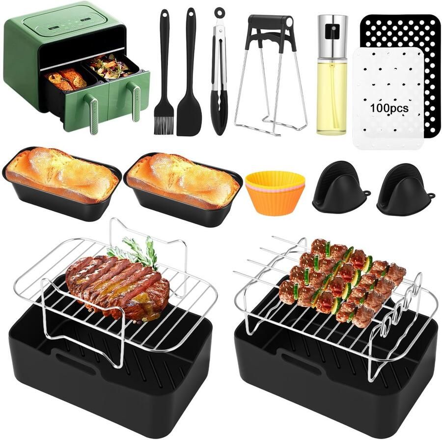 SnelShoppen Heteluchtfriteuse Accessoireset 15-delig Grillrooster Taartbroodvorm voor 7 6 9 5 l Dual Zone BPA-vrij Ideaal voor Keuken Feest e