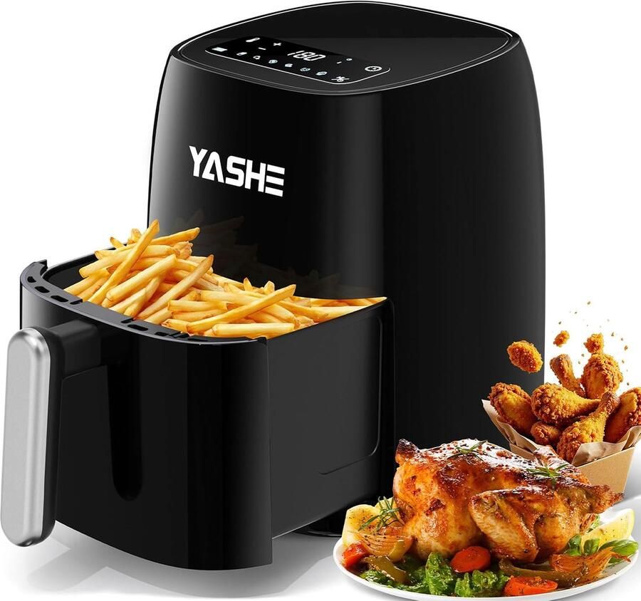SnelShoppen Heteluchtfriteuse met LED-Touchscreen 1500W Airfryer met 6 Programma's Instelbare Temperatuur en Timer Vaatwasmachinebestendige Anti