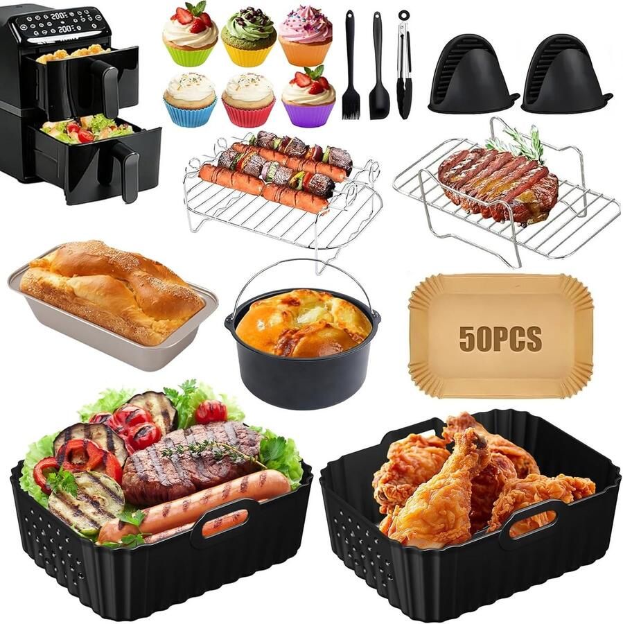 SnelShoppen Heteluchtoven Accessoires voor Airfryer 10L BPA-vrij Siliconenvorm Grillrooster en Cakevorm voor Gezond Koken