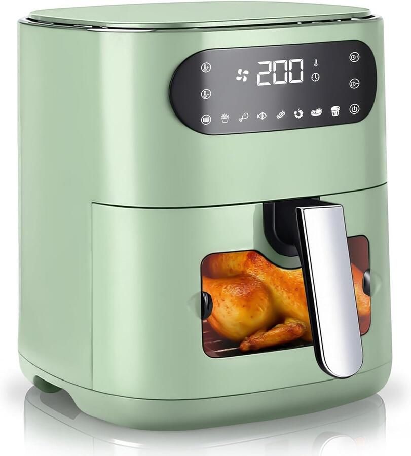 SnelShoppen Hot Air Fryer 6L met Kijkvenster 7 Kookprogramma's 11 Functies Stille Airfryer Eenvoudig Schoon te Maken met Timer en Touch Screen