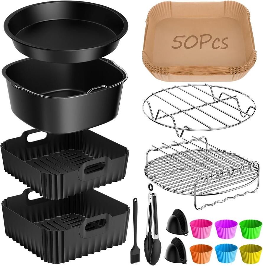 SnelShoppen Hot Air Fryer Accessoires Set voor Dubbele Stapel Air Fryer 17 Delige Silicone Mould BPA Vrij Perfect voor Cosori Turbo Tower Pro 10