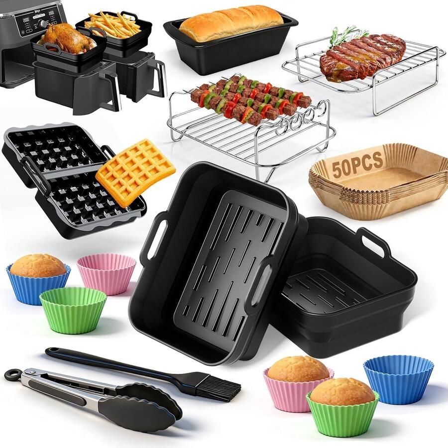 SnelShoppen Hot Air Fryer Accessoires Silicone Bakvormen Inzetstukken voor Airfryer Vouwbare Mallen voor Keuken Geschikt voor 9.5L 10L 8.5L
