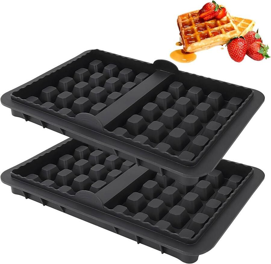SnelShoppen Hot Air Fryer Waffle Insert 2 Stuks Silicone Belgische Wafelvorm voor Airfryer Dubbel Bakvorm Accessoire Zwart 21x14 5x2 5 cm