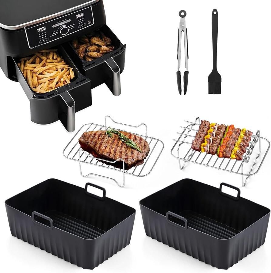 SnelShoppen Hunnycook Airfryer Accessoireset 10-delig voor Ninja Foodi AF300EU AF400EU Inclusief Siliconen Vormen Rooster Spieshouder met Spiese