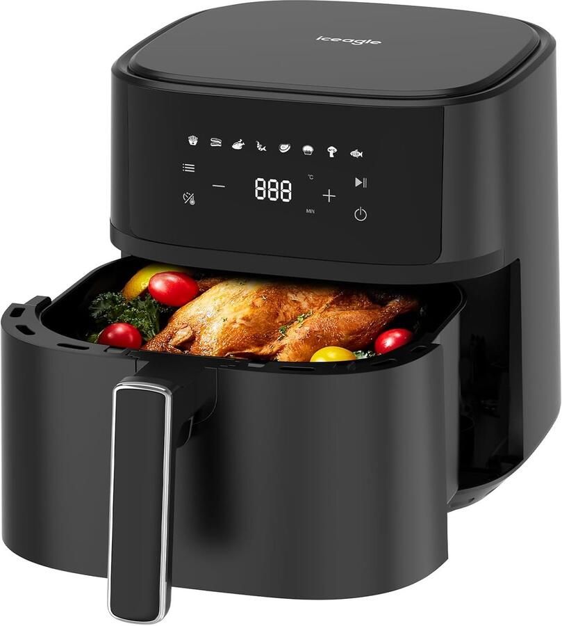 SnelShoppen Iceagle Heteluchtfriteuse 6 5 L XXL Digitale Airfryer zonder Olie 8 Programma's Vrije Temperatuurkeuze 80-200°C 1700 W Zwarte Frite