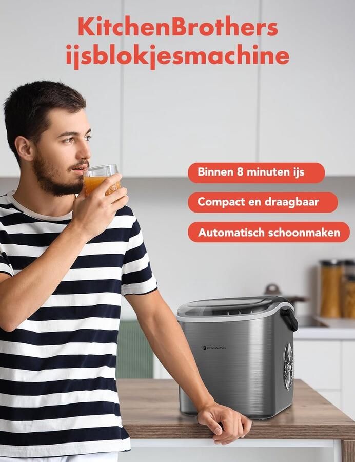 SnelShoppen IJsblokjesmachine Draagbare IJsblokmaker met Handvat RVS 9 IJsblokjes in 8 Minuten Perfect voor Feest Camping Keuken en Tuin