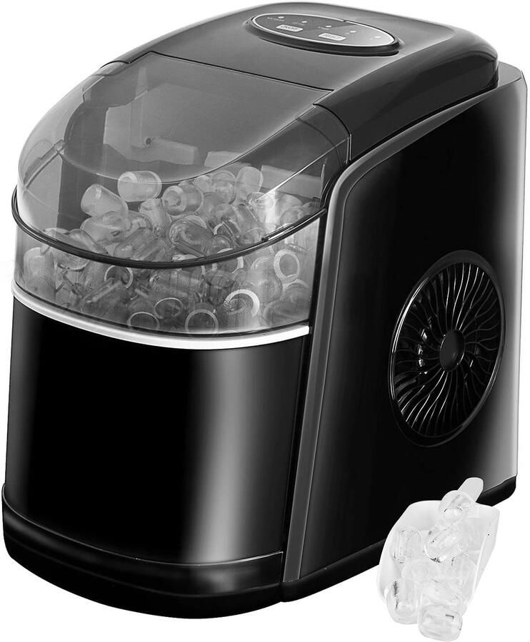 SnelShoppen IJsblokjesmachine Testwinnaar 12 kg Snelle Ice Maker met 6 min ietijd Stille IJsblokjesmaker met Zelfreinigende Functie Zwart