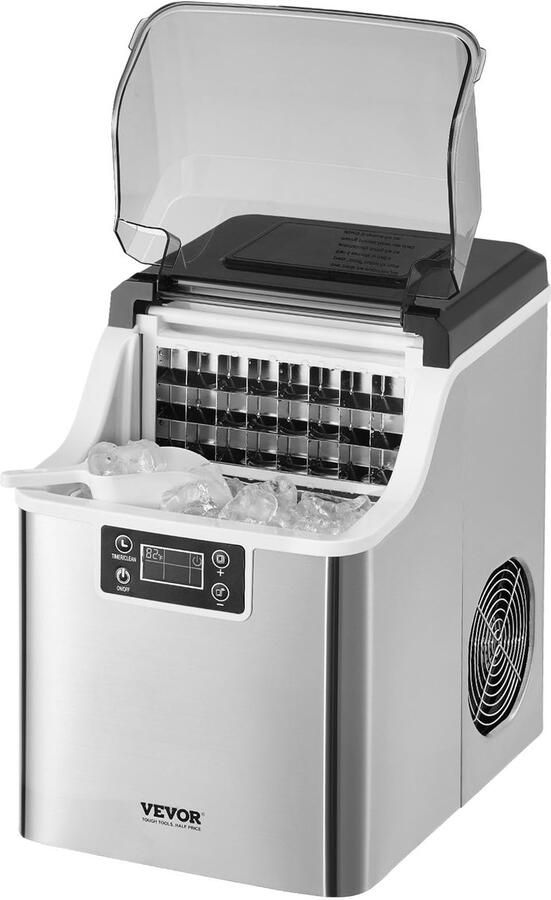 SnelShoppen IJsblokjesmachine voor aanrecht 20 4 kg per 24 uur draagbaar zelfreinigend met ijsschep en mand zilver ideaal voor keuken bar ka