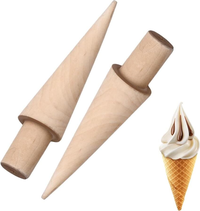SnelShoppen IJshoorntjes Roller Set 2 Stuks Houten IJsvorm Molen Ideaal voor Wafels en Zoete Leckernijen Handzaam en Praktisch Bakaccessoire v