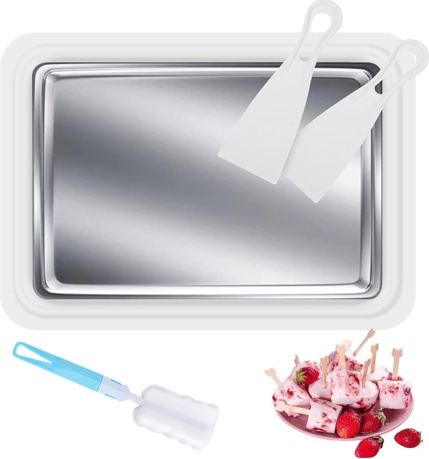 SnelShoppen IJsroller Maker Pan IJsrolplaat met 2 Spatels Aluminium IJsplaat voor IJsrollen Ideaal voor Sorbet Frozen Yogurt Gelato Perfec
