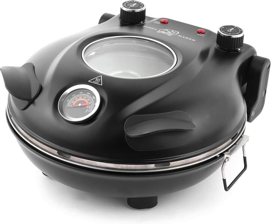 SnelShoppen Indoor Elektrische Pizza Oven met 12-Inch Keramische Steen Twee Temperatuurregelaars 420°C 1200 Watt Zwart voor de Keuken Feest Ca