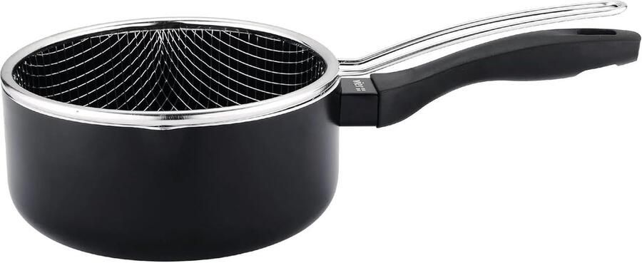 SnelShoppen Inductie Frituurpan Aluminium 16 cm met Anti-aanbak Coating 1.61L Geschikt voor Alle Hittebronnen Ergonomische Handgreep Bakmand en