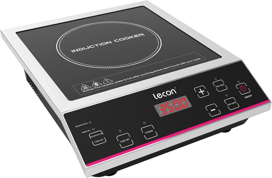 SnelShoppen Inductie Kookplaat 3500W met Timer en Temperatuurregeling Roestvrij Staal 10 Vermogensstanden Geschikt voor Koken Grillen Stomen e